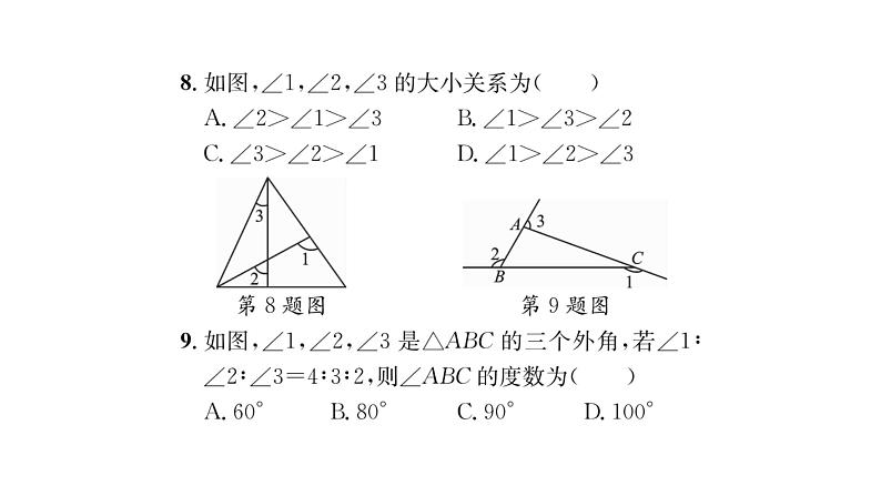 9.1.2 三角形的内角和与外角和 华师大版数学七年级下册习题课件07