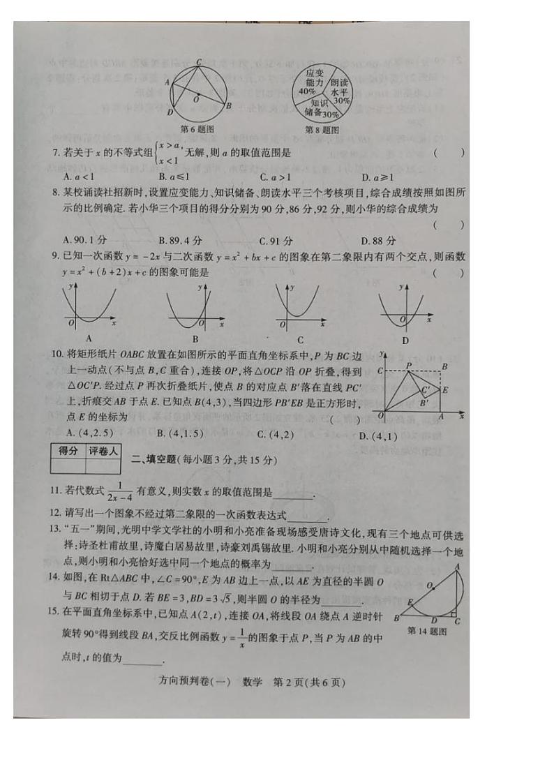 2024年河南省安阳市滑县+老店镇第一初级中学中考二模数学试题02