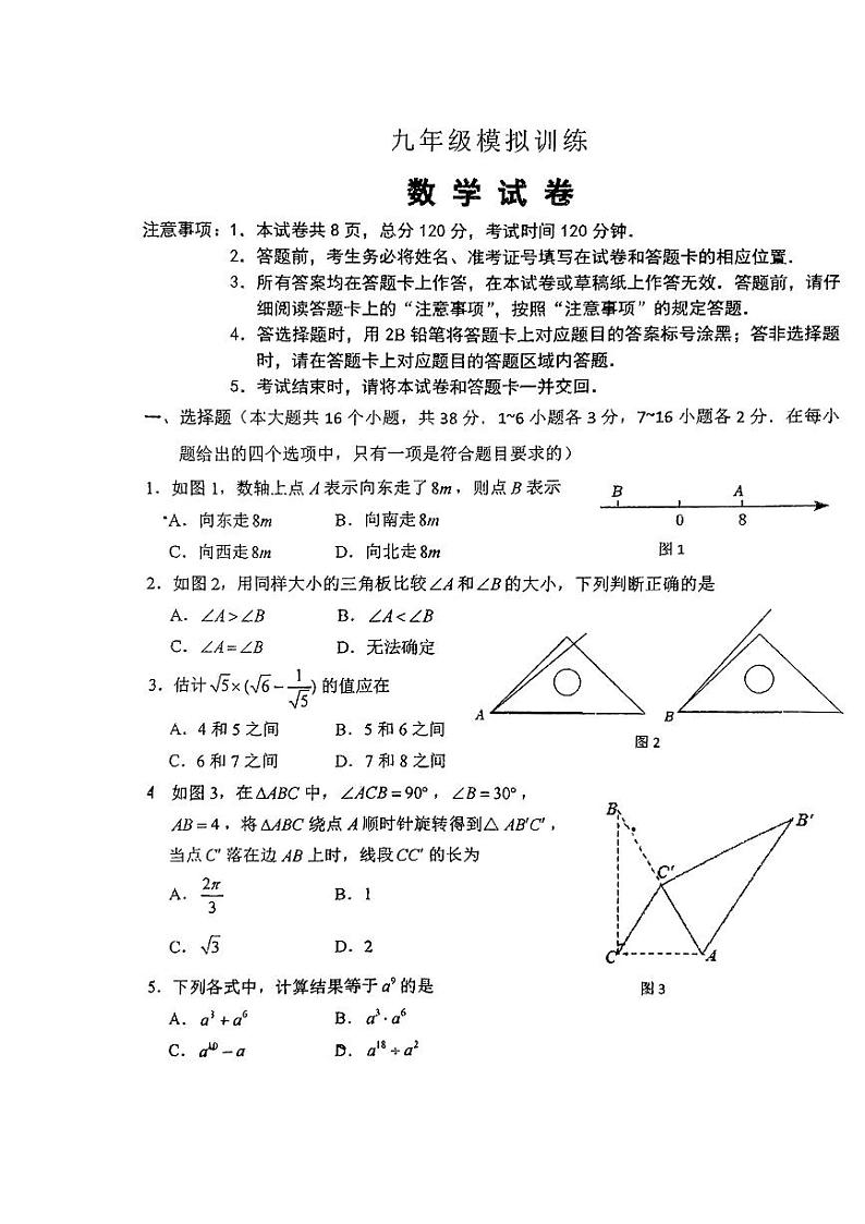 2024年河北省石家庄市裕华区石家庄外国语学校（43中）中考二模数学试卷第1页