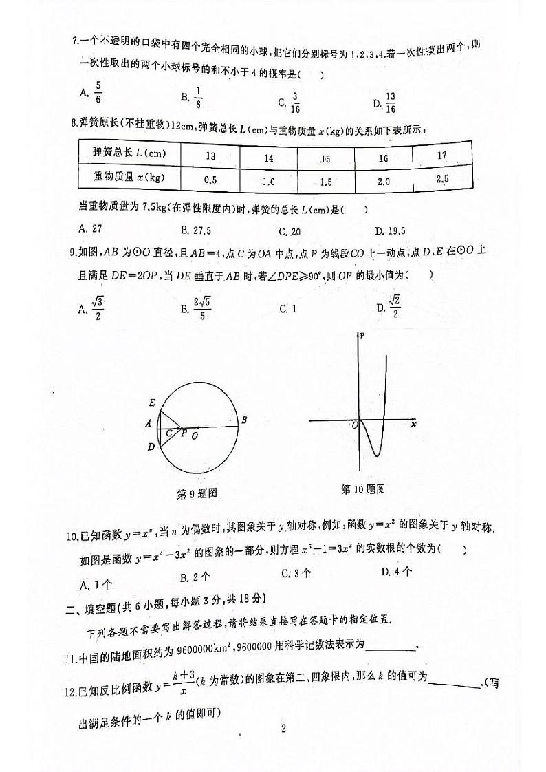 2024年湖北省武汉市江岸区九年级中考模拟数学试卷第2页