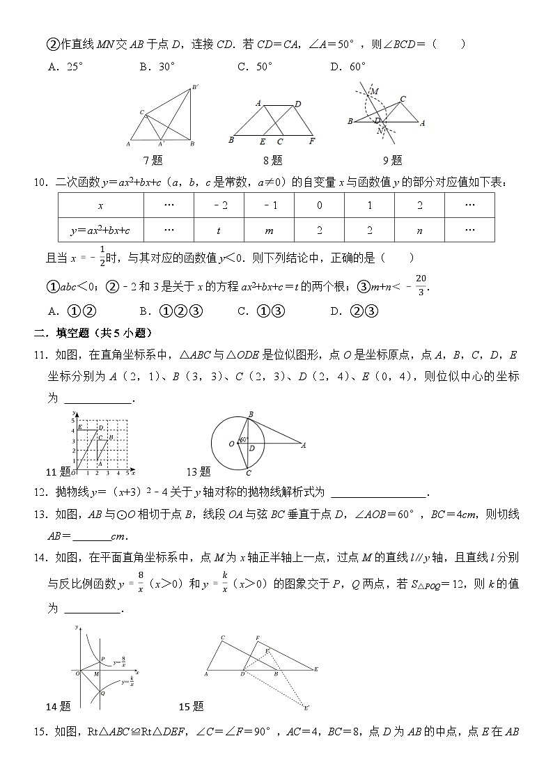 辽宁省盘锦市大洼区2024届九年级下学期中考考前一模模拟数学试卷(含答案)02