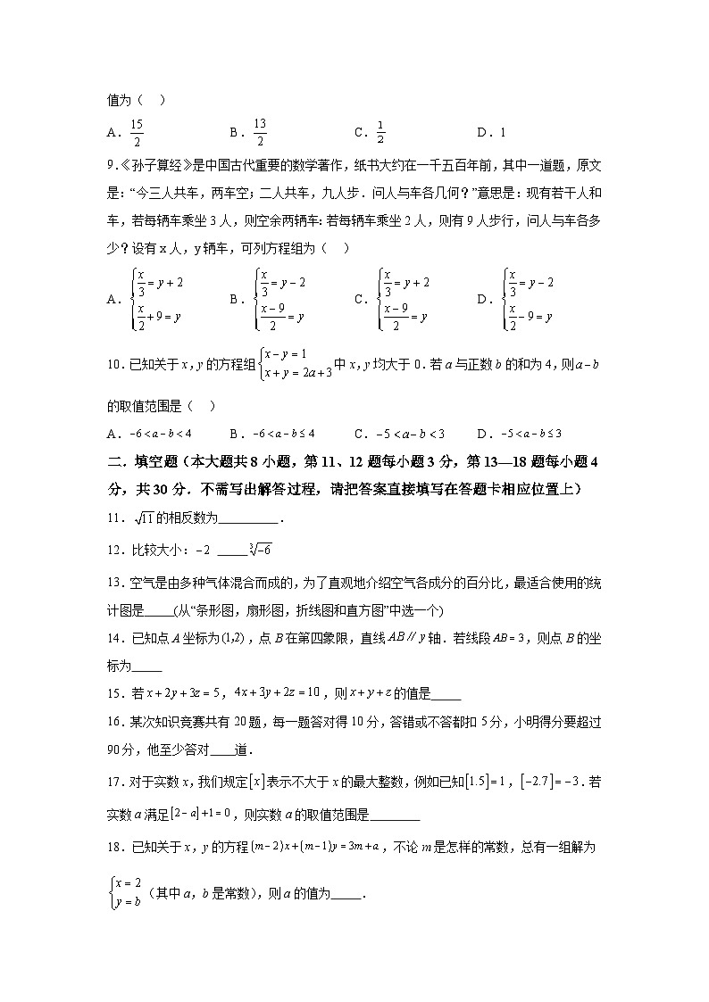 江苏省南通市如东县2023-2024学年七年级下册期中数学试题（含解析）第2页