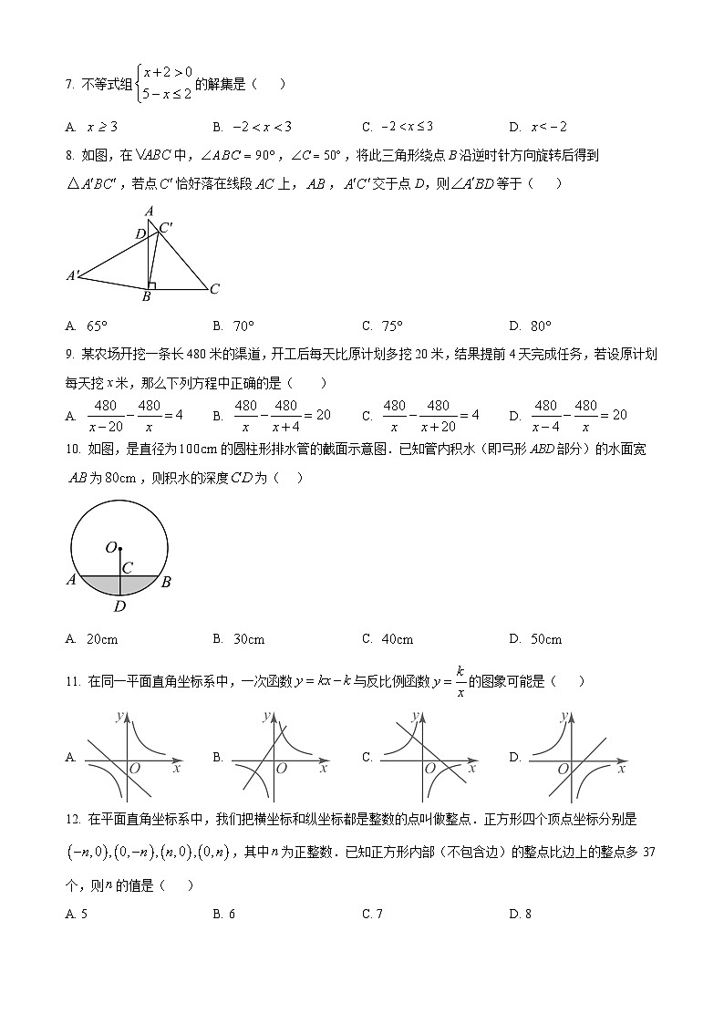 2024年广西部分市县区九年级中考一模数学试题（原卷版）第2页