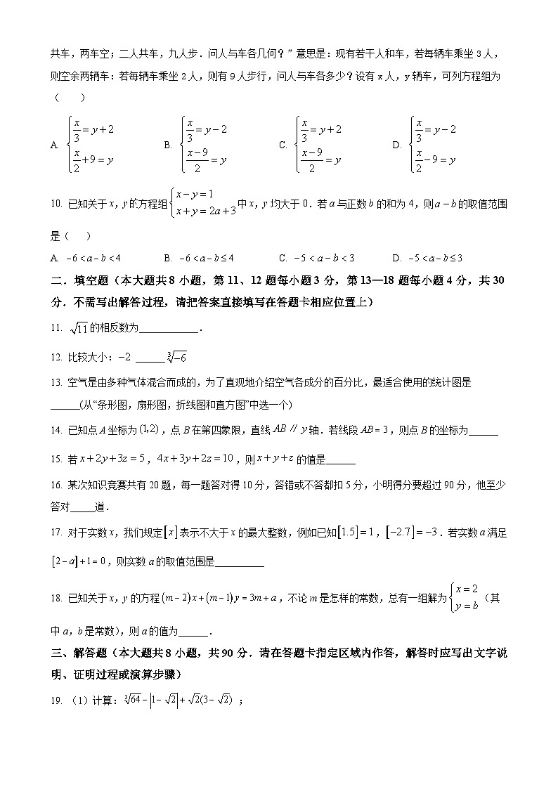 江苏省南通市如东县2023-2024学年七年级下学期期中数学试题（原卷版+解析版）02