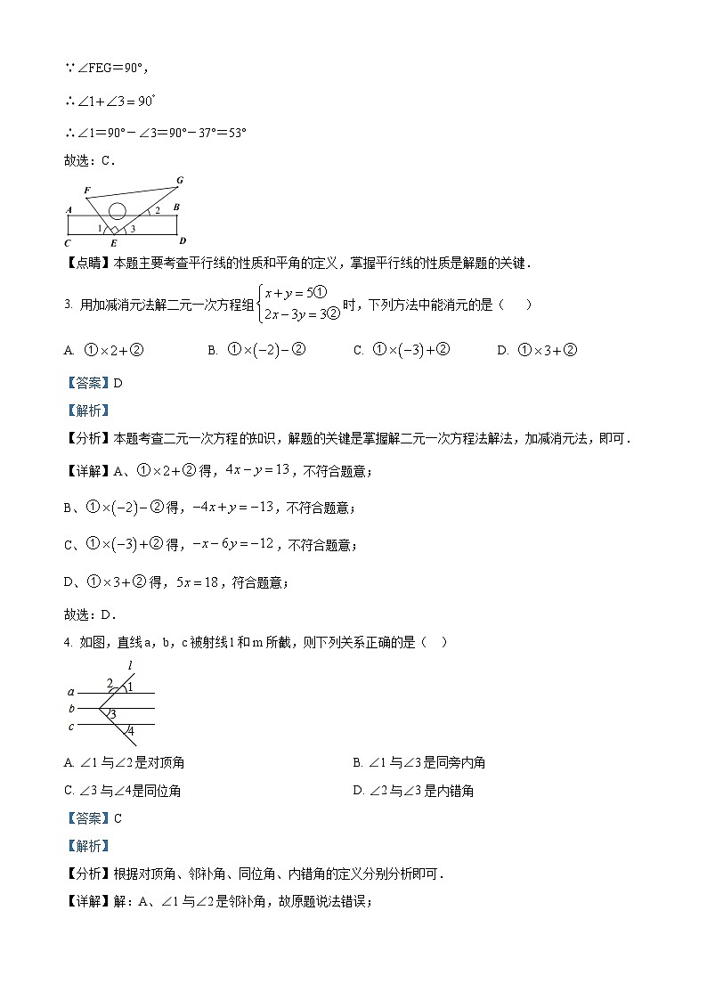 山东省潍坊市昌乐县等2地2023-2024学年七年级下学期4月期中考试数学试题（原卷版+解析版）02