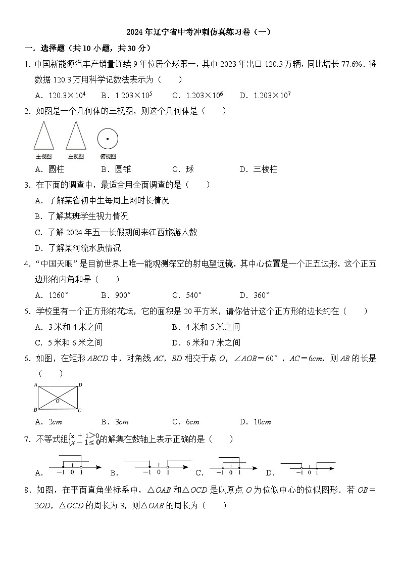 2024年辽宁省中考数学冲刺仿真练习卷（一）01