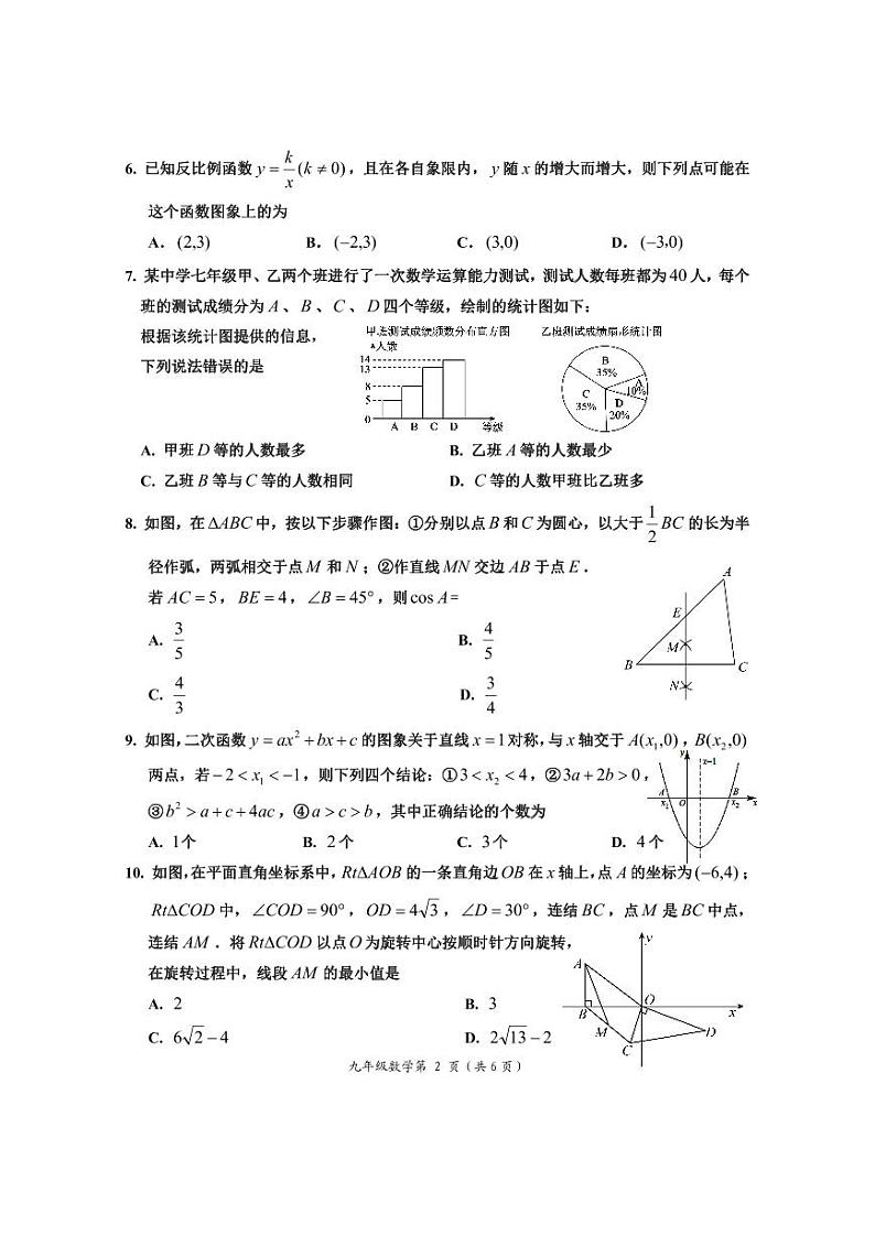2024年乐山市犍为县九年级调研考试数学试题第2页