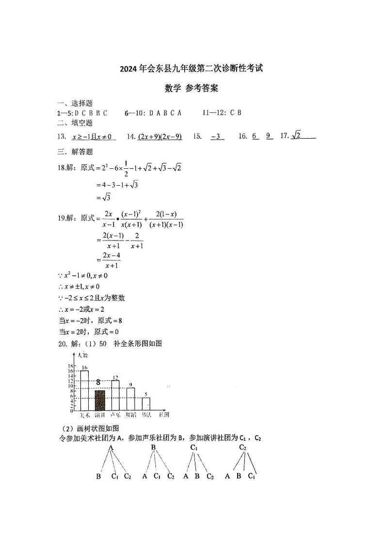2024年四川省凉山彝族自治州会东县九年级二模数学试题01