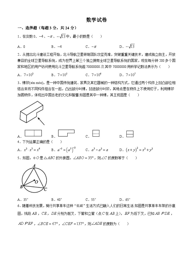 2024年吉林省长春市108中学中考模拟数学试题第1页