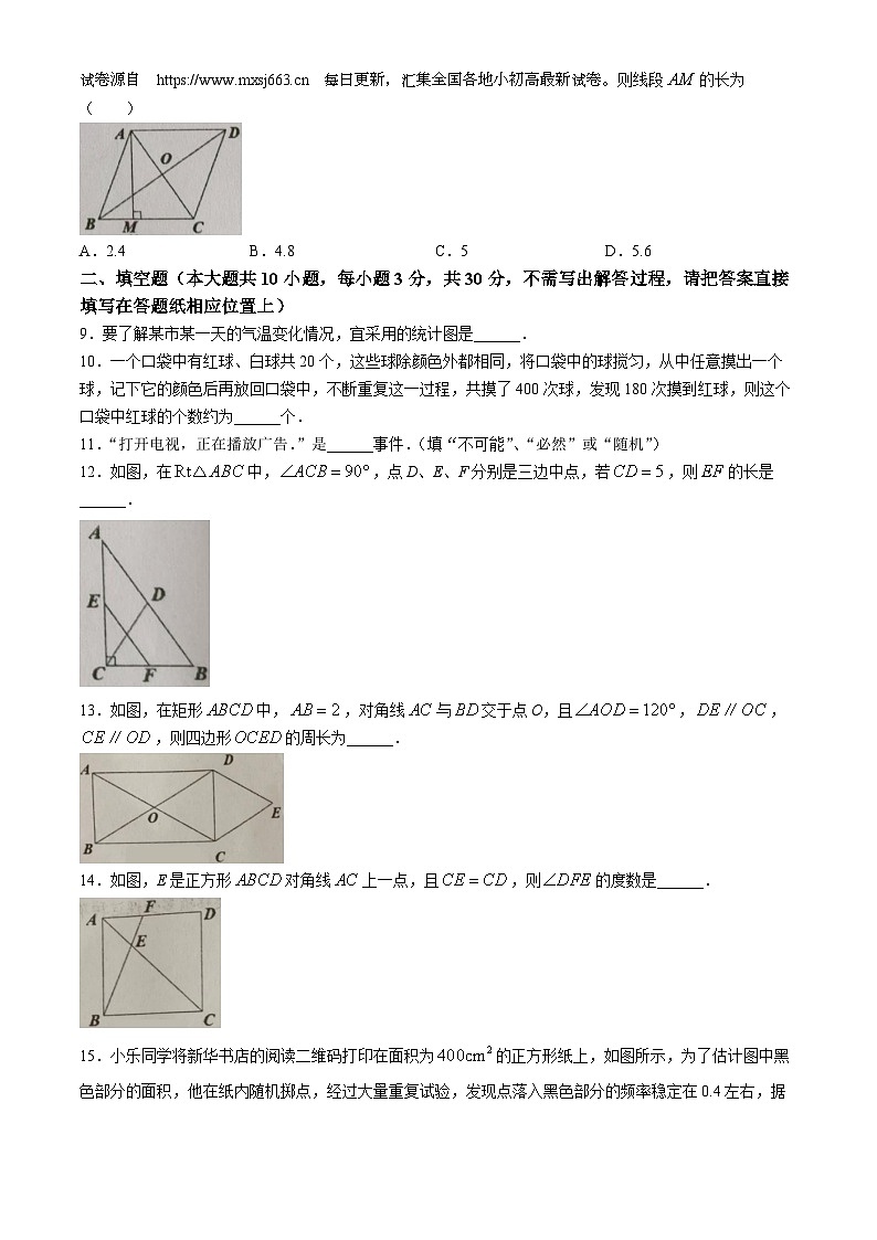 06，江苏省宿迁市沭阳县2023-2024学年八年级下学期4月期中数学试题(无答案)第2页