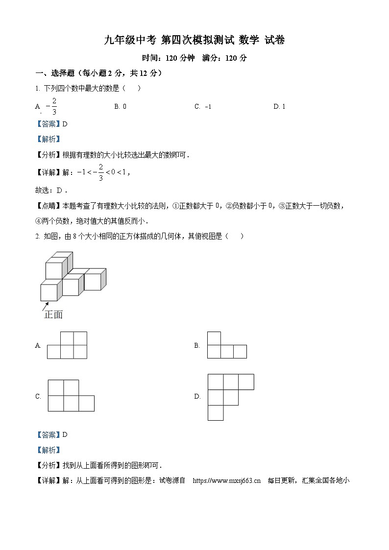 19，2023年吉林省大安市乐胜乡中学校中考 九年级第四次模拟考试  数学模拟预测题第1页