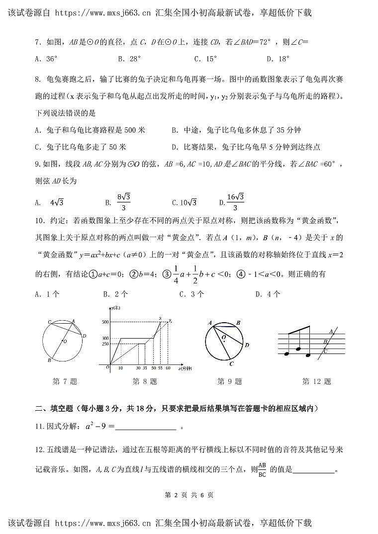 03，山东省菏泽市定陶区2023-2024学年九年级下学期期中考试数学试题02