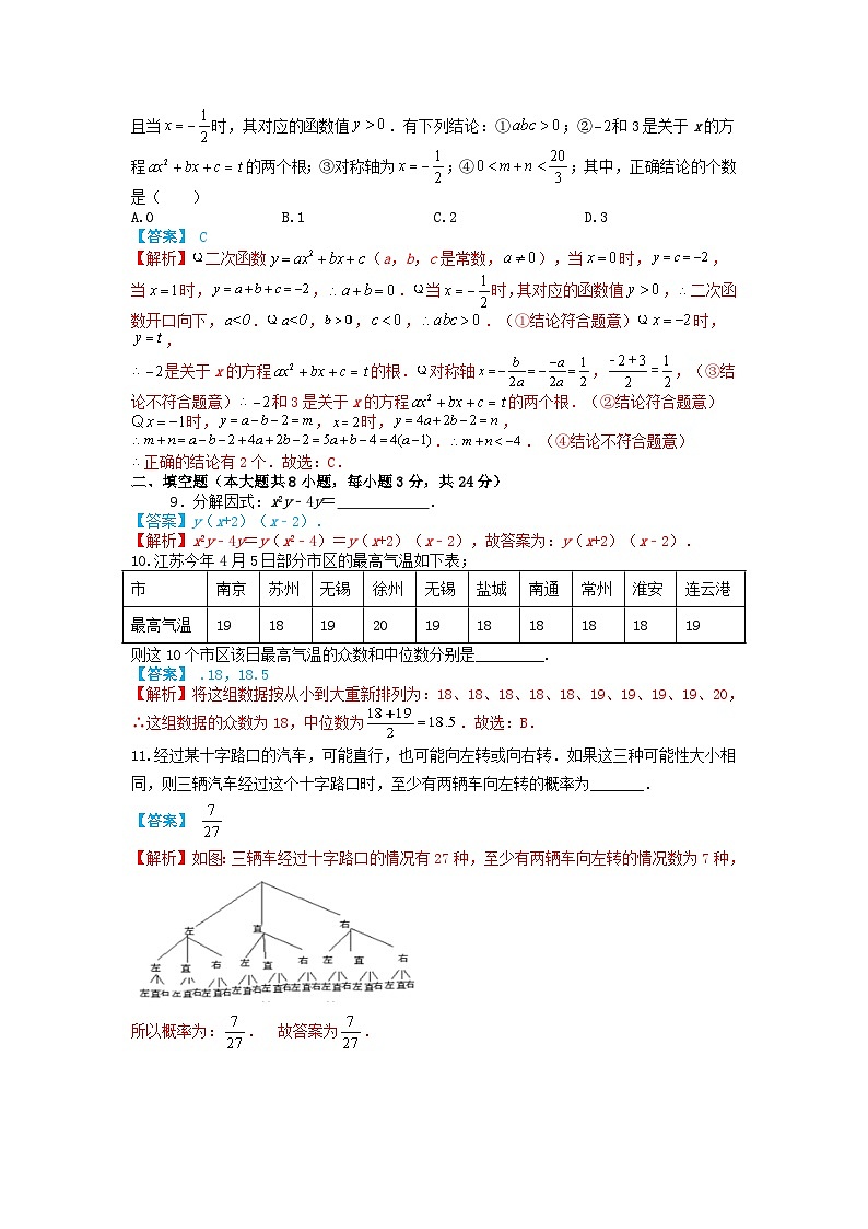 10，2024年江苏盐城中考数学第二次模拟考试热身练习卷（2024.5）原卷+解析卷(1)03