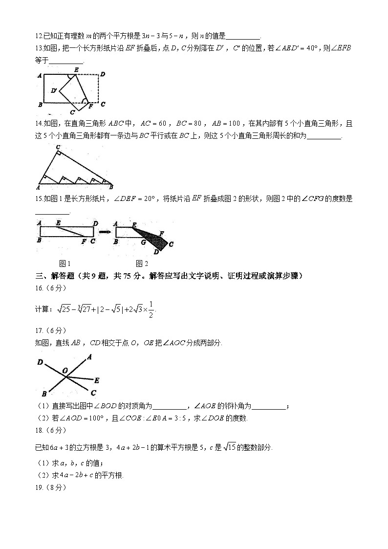 14，湖北省鄂州市梁子湖区2023-2024学年七年级下学期期中数学试题第3页