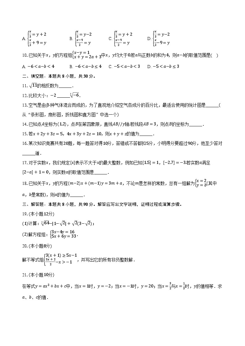 2023-2024学年江苏省南通市如东县部分学校七年级（下）期中数学试卷（含解析）02