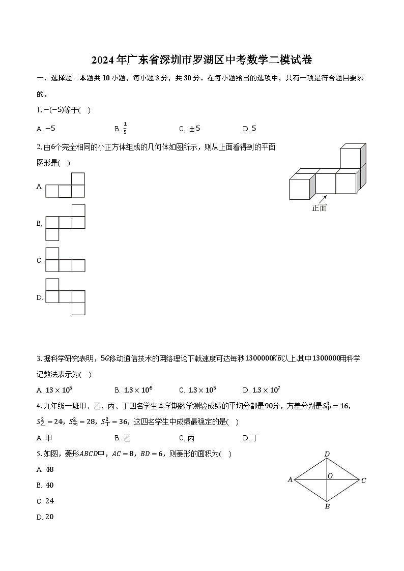 2024年广东省深圳市罗湖区中考数学二模试卷（含解析）第1页
