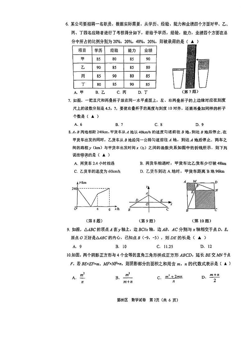 2024.5鄞州一模数学试卷第2页