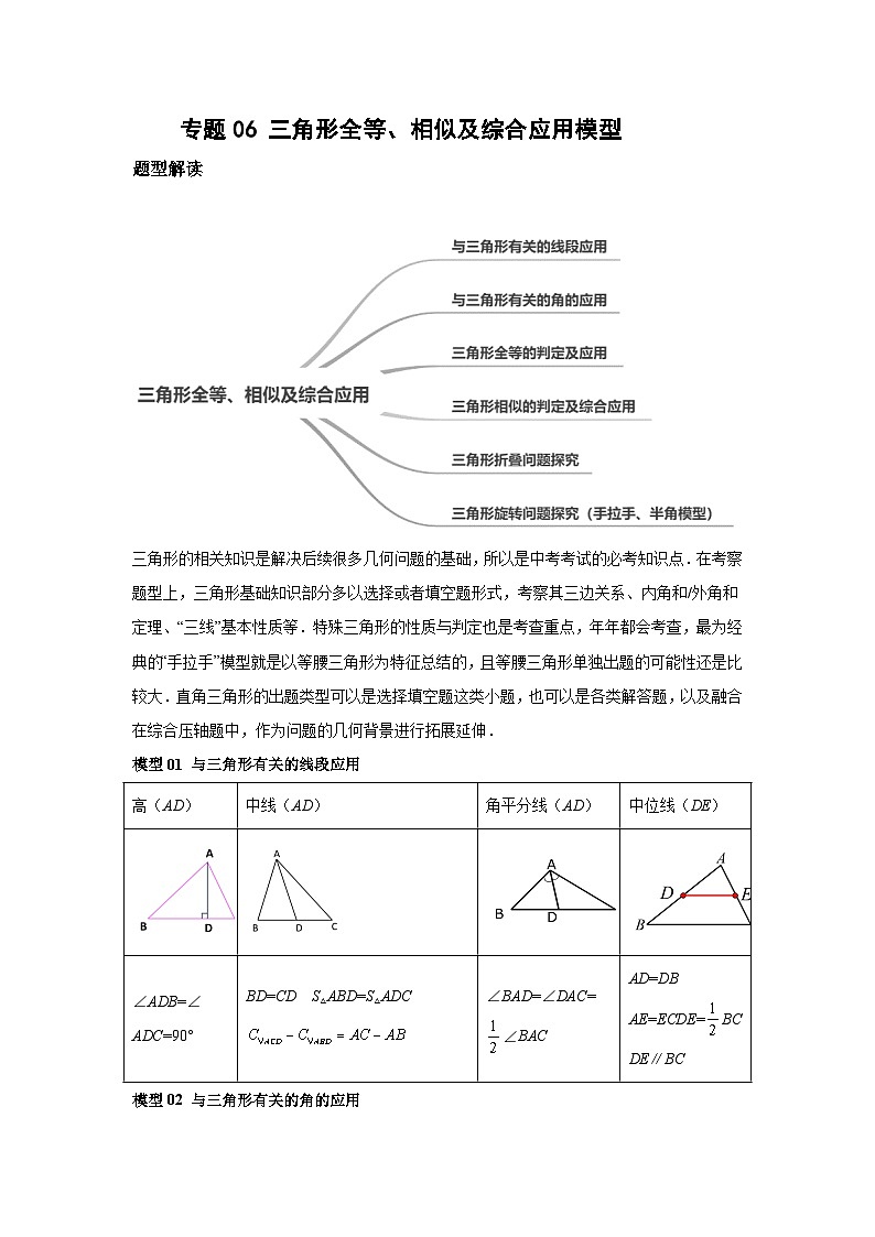 2024年中考数学考前冲刺复习专题06三角形全等、相似及综合应用模型(含答案)第1页