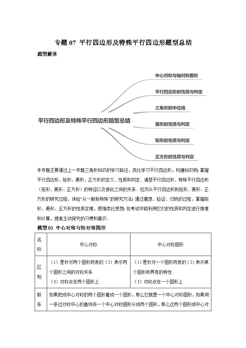 2024年中考数学考前冲刺复习专题07平行四边形及特殊平行四边形题型总结(含答案)第1页
