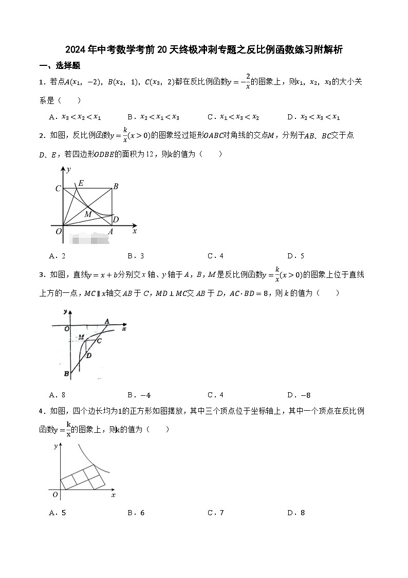 2024年中考数学考前20天终极冲刺专题之反比例函数练习附解析第1页