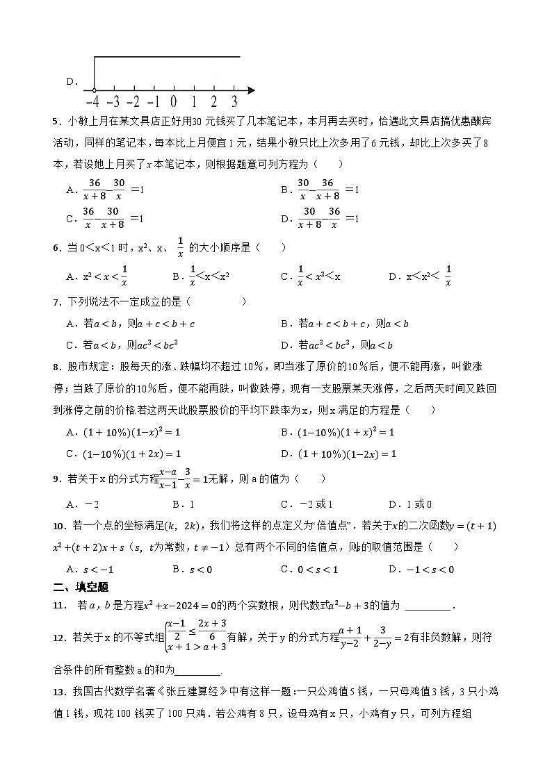 2024年中考数学考前20天终极冲刺专题之方程与不等式练习附解析第2页
