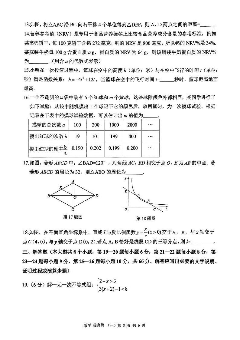 2024湖南省初中模拟数学试卷03