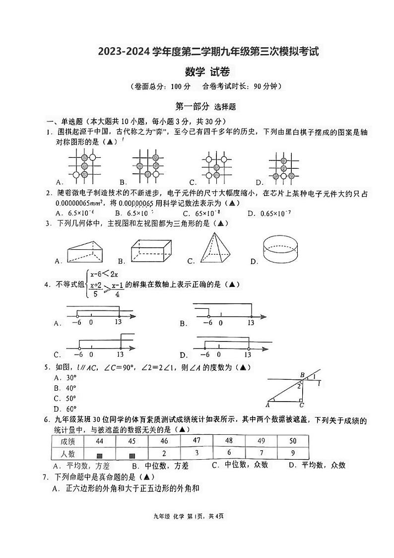 2024年广东省深圳市南山区桃源中学中考三模数学试题01