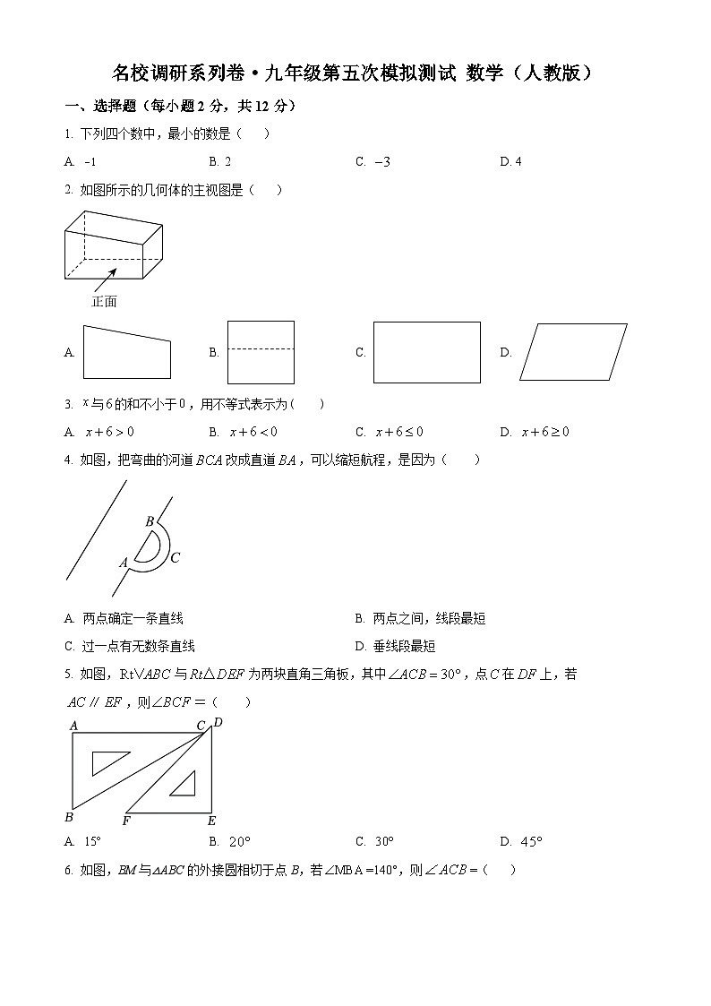 2023年吉林省白山市靖宇县三道湖镇兴平希望学校九年级第五次中考模拟数学模拟预测题（原卷版）第1页