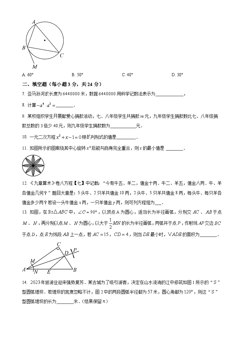 2023年吉林省白山市靖宇县三道湖镇兴平希望学校九年级第五次中考模拟数学模拟预测题（原卷版）第2页