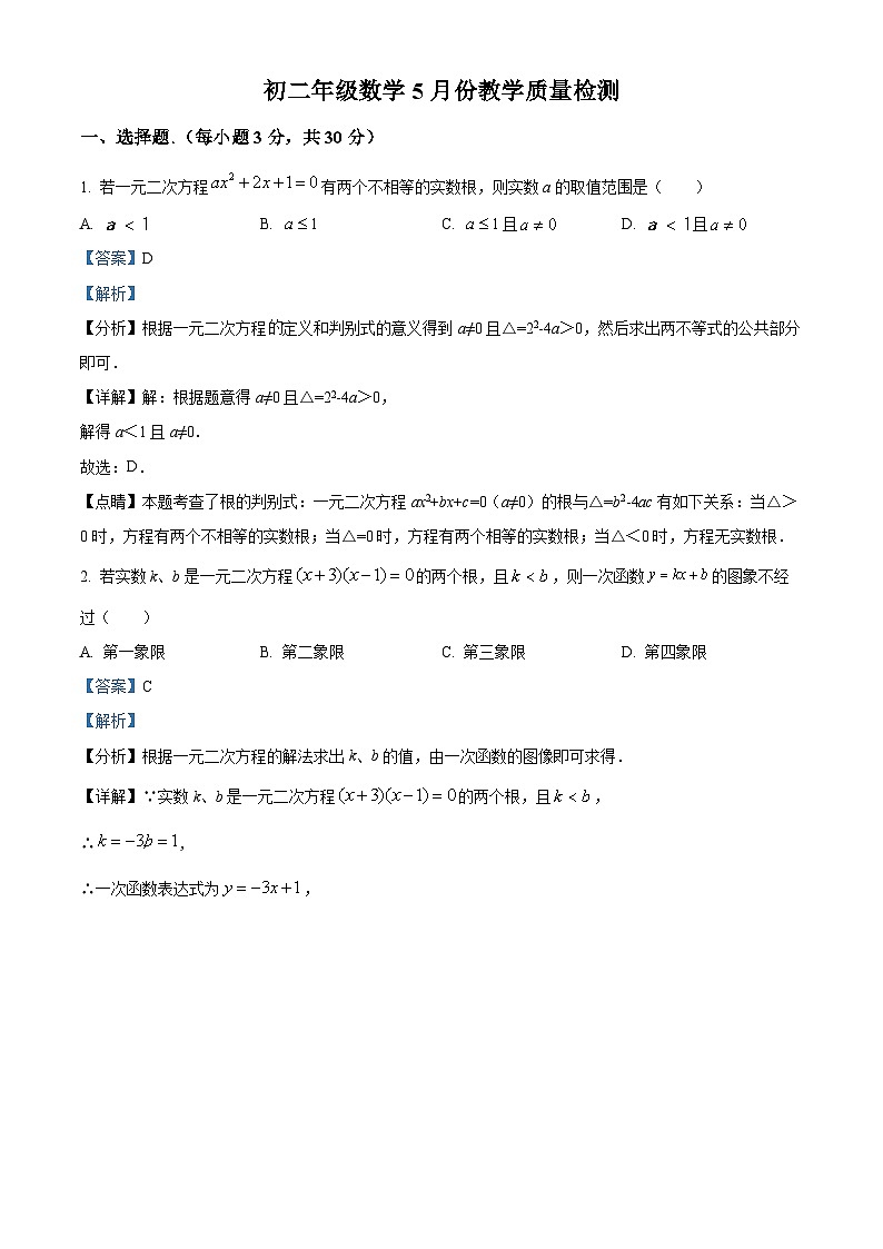内蒙古赤峰市巴林右旗多校联考2023-2024学年八年级下学期期中考试数学试题（原卷版+解析版）01