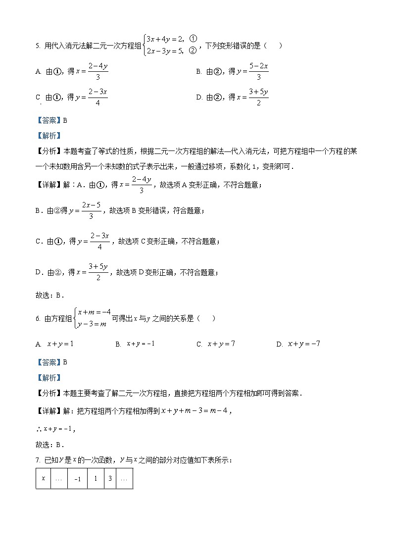 山东省淄博市淄川区2023-2024学年七年级下学期期中数学试题（原卷版+解析版）03