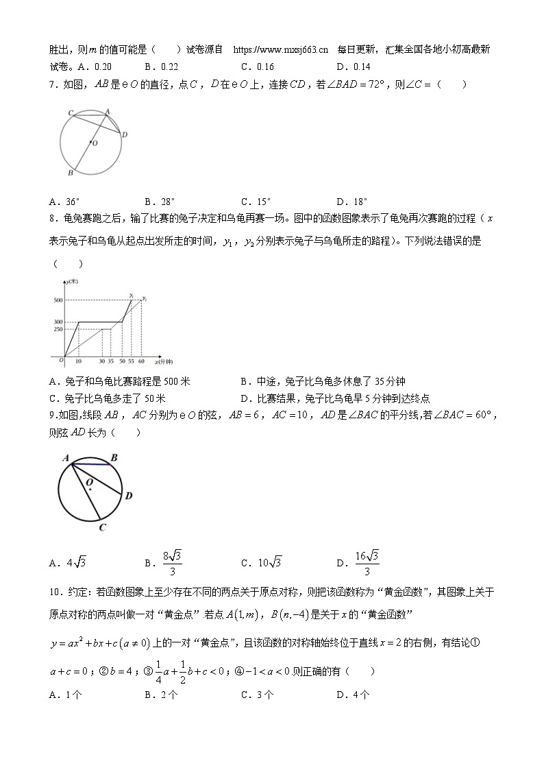 18，山东省菏泽市定陶区2023-2024学年九年级下学期期中考试数学试题02