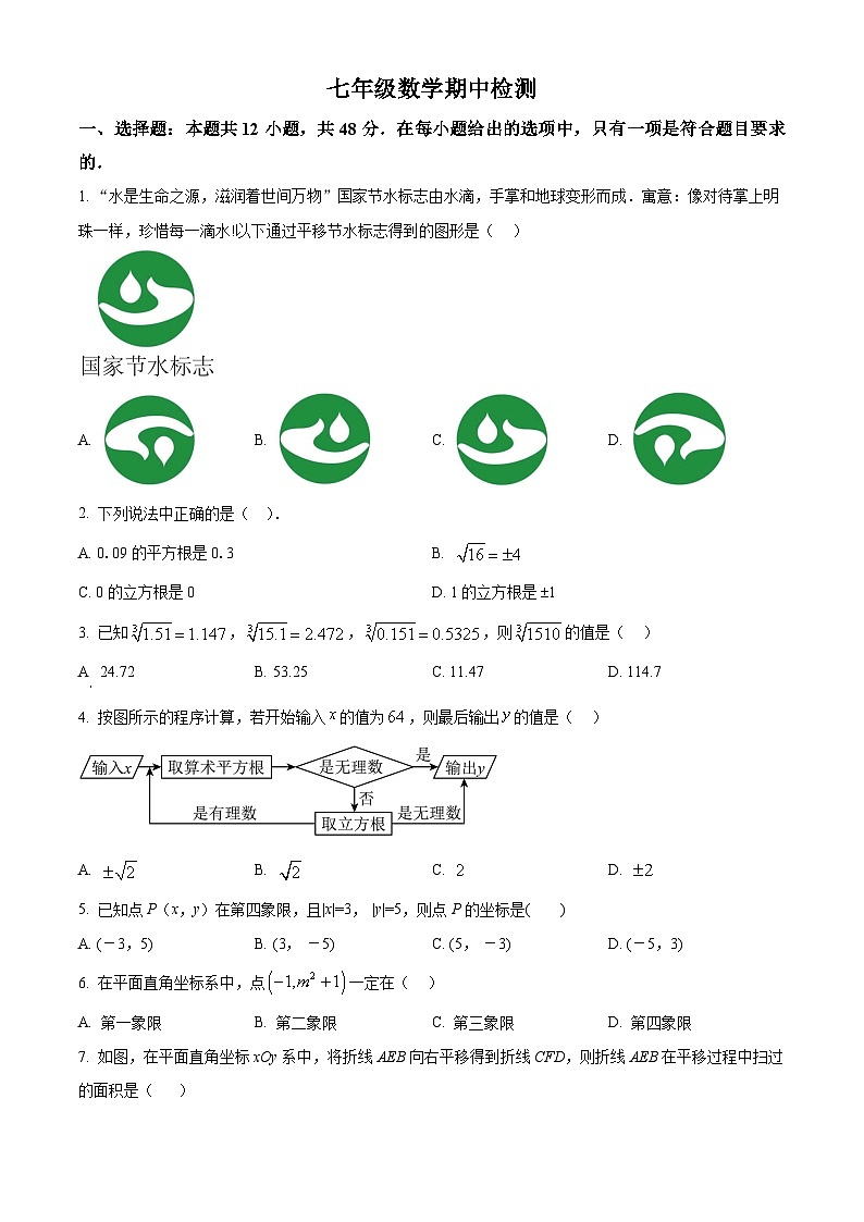 山东省德州市 宁津县第四实验中学、第五实验中学 2023-2024学年七年级下学期5月期中数学试题（原卷版）第1页