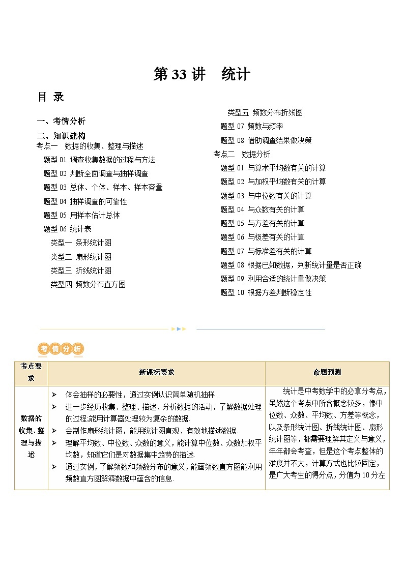 2024年中考数学复习讲义 第33讲 统计(含答案)第1页