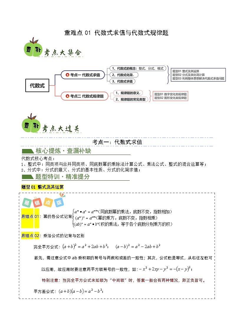 重难点01 代数式规律题与代数式求值-2024年中考数学三轮冲刺查缺补漏01