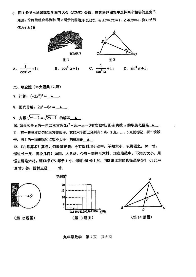 2024年上海市浦东新区中考三模数学试题第2页