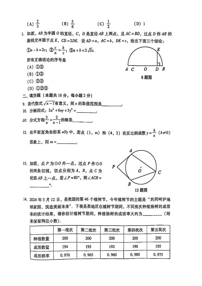 2024年北京市昌平区中考二模考试数学试题02