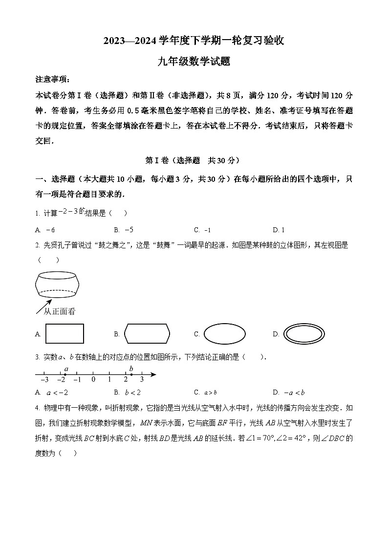 2024年山东省临沂市临沭县九年级中考一模数学试题（原卷版）第1页