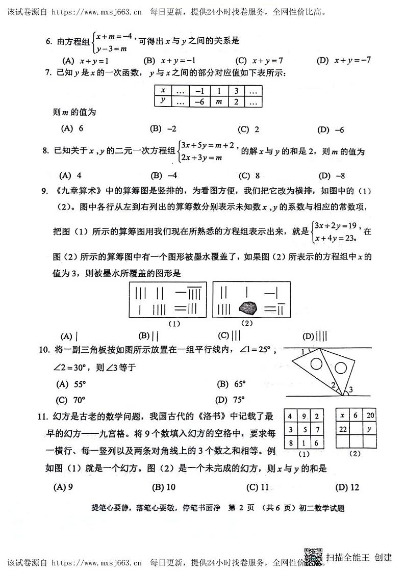 山东省淄博市淄川区2023-2024学年七年级下学期期中考试数学试题第2页