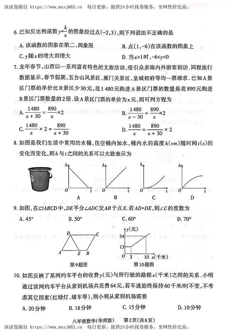 山西省长治市潞城区2023-2024学年八年级下学期4月期中数学试题02