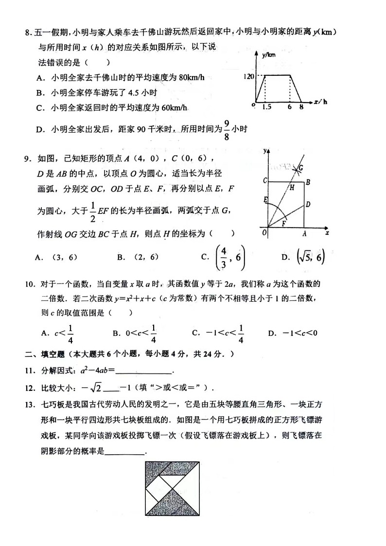 2024年5月济南市商河县九年级数学二模试题（含答案）第2页