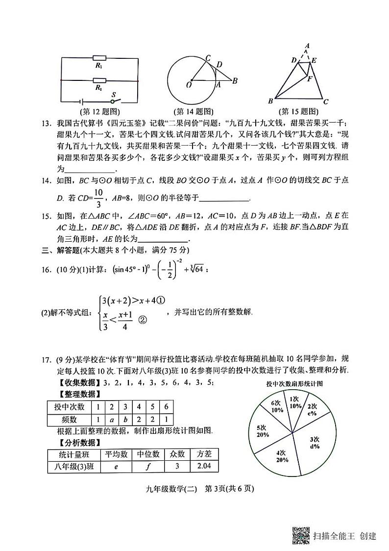 2024年河南省南阳市中考二模数学试题03