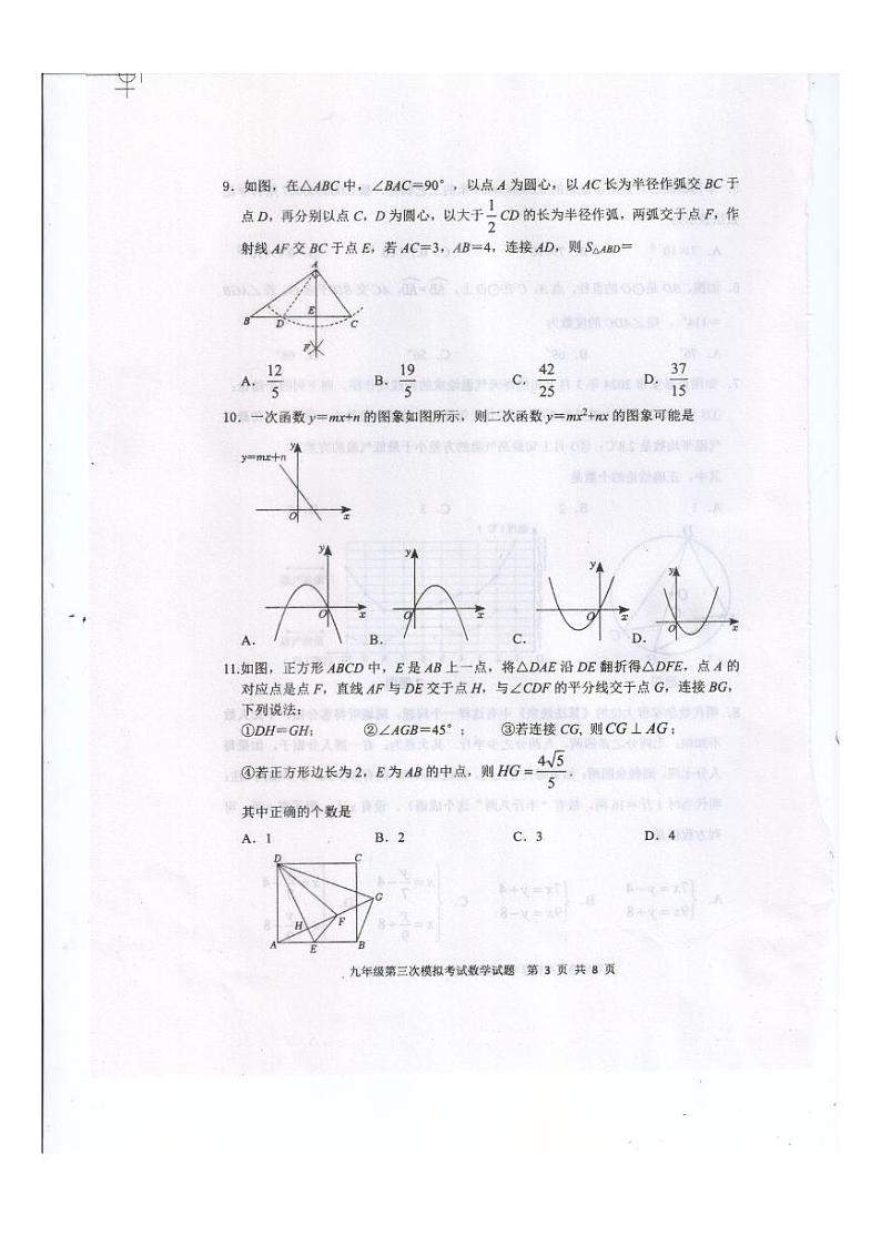 2024年山东省泰安市新泰市中考三模数学试题第3页