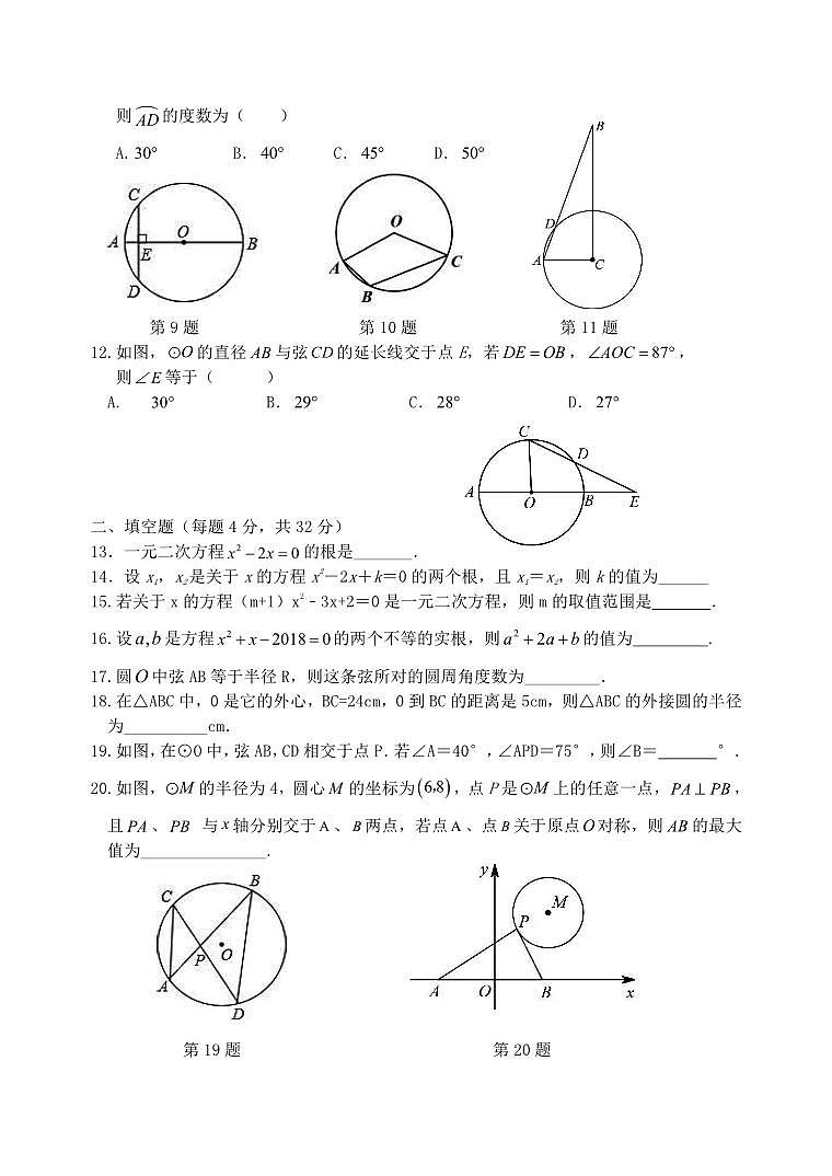 江苏省宿迁市泗阳县2023—2024学年上学期10月月考九年级数学试卷02