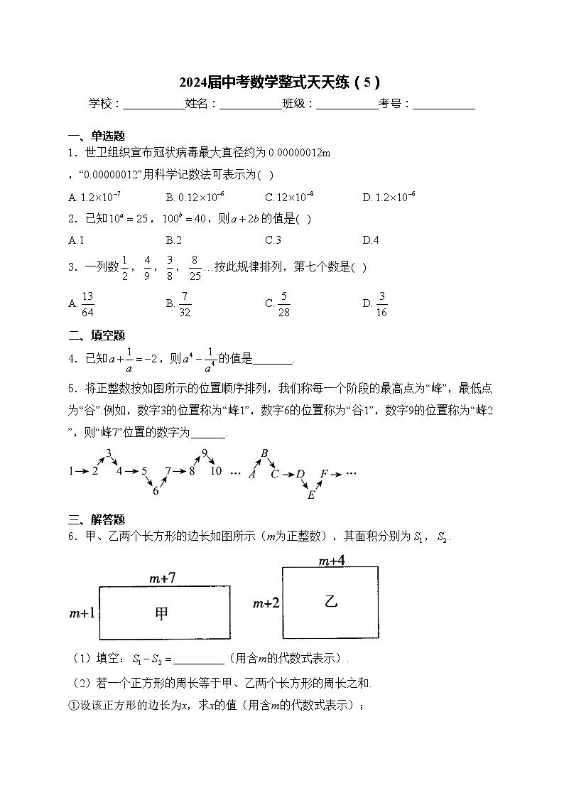 2024届中考数学整式天天练（5）(含答案)第1页