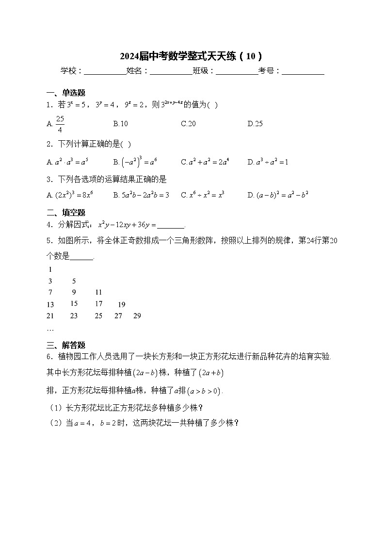 2024届中考数学整式天天练（10）(含答案)第1页