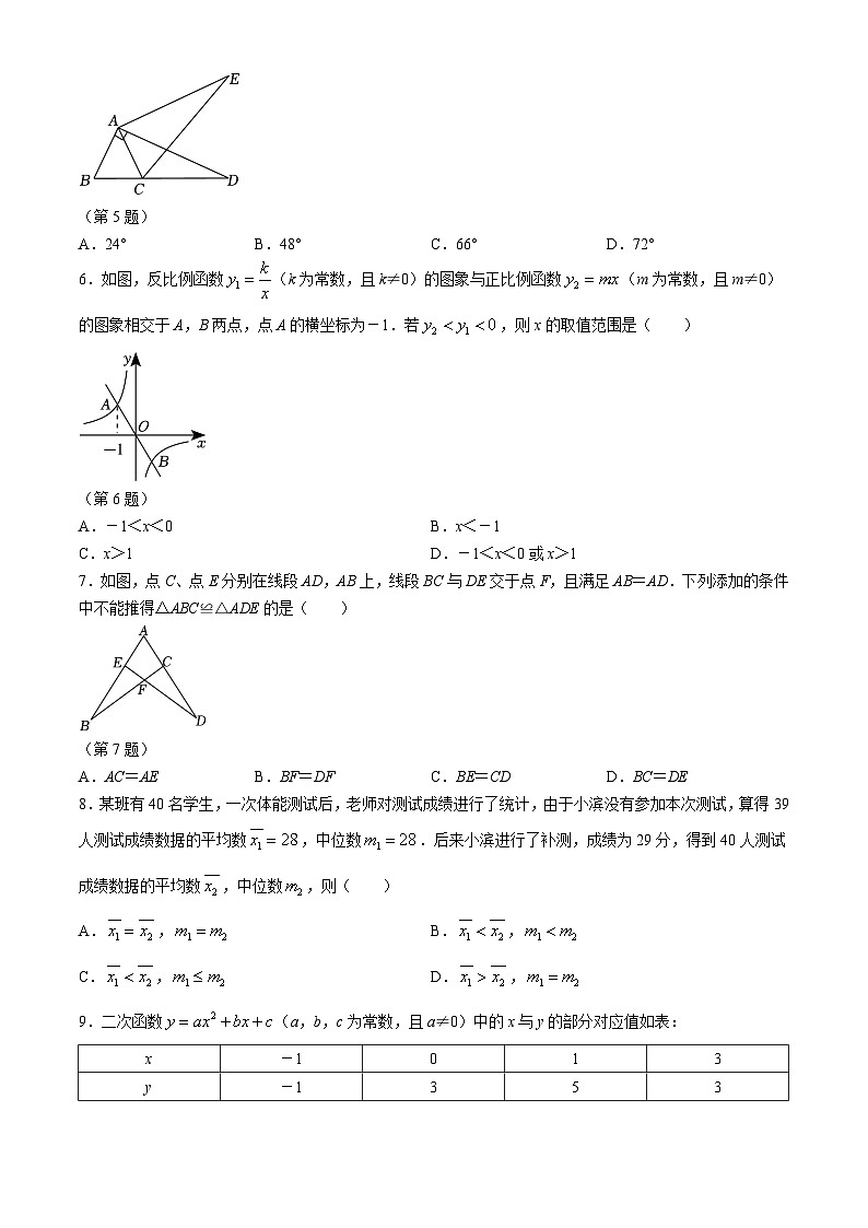 2024年浙江省杭州市滨江区九年级中考数学一模试题02