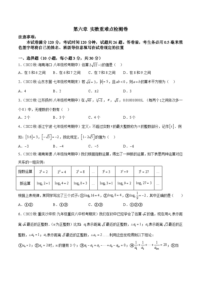 人教版七年级数学下册重难点专题提升精讲精练专题07第六章实数重难点检测卷(原卷版+解析)01
