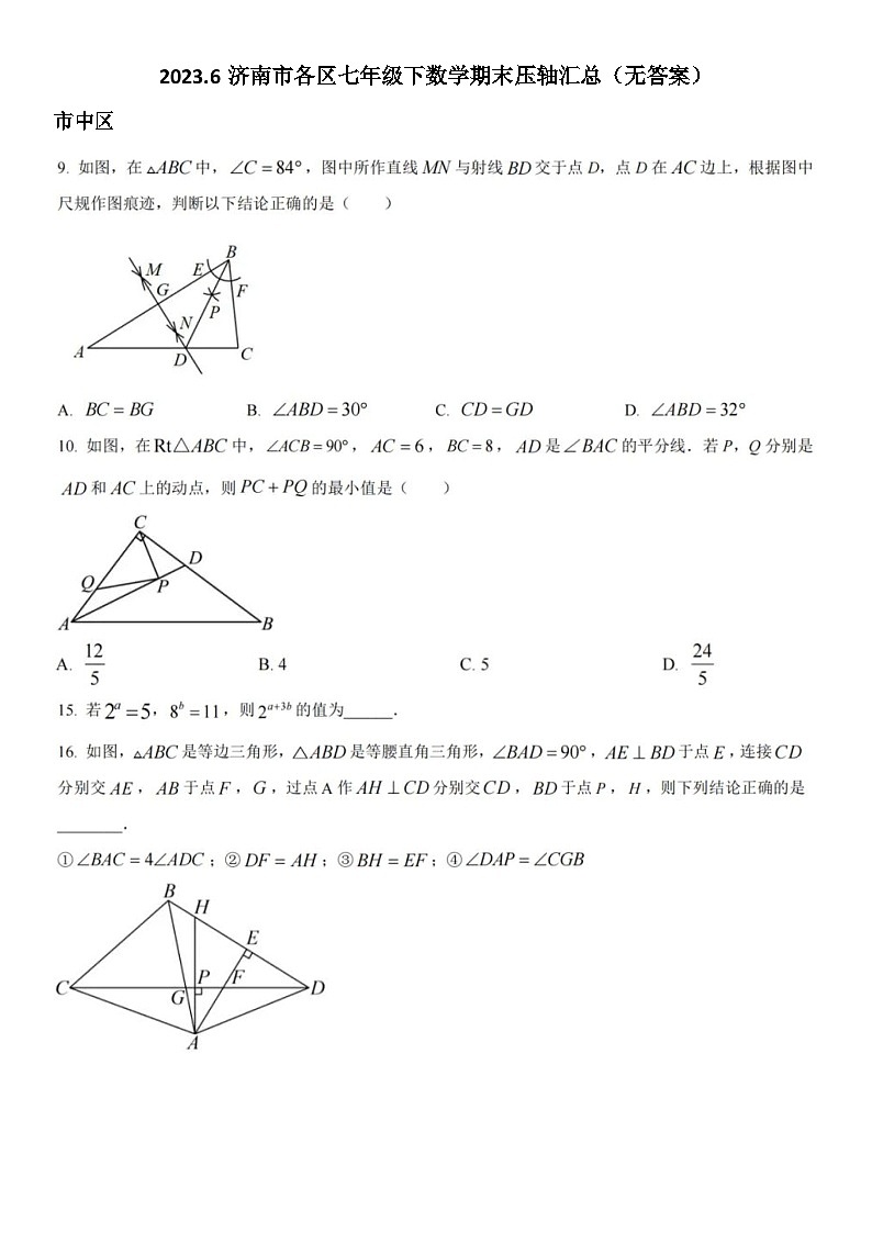 2023.6济南市各区七年级下数学期末压轴汇总试题（无答案）01