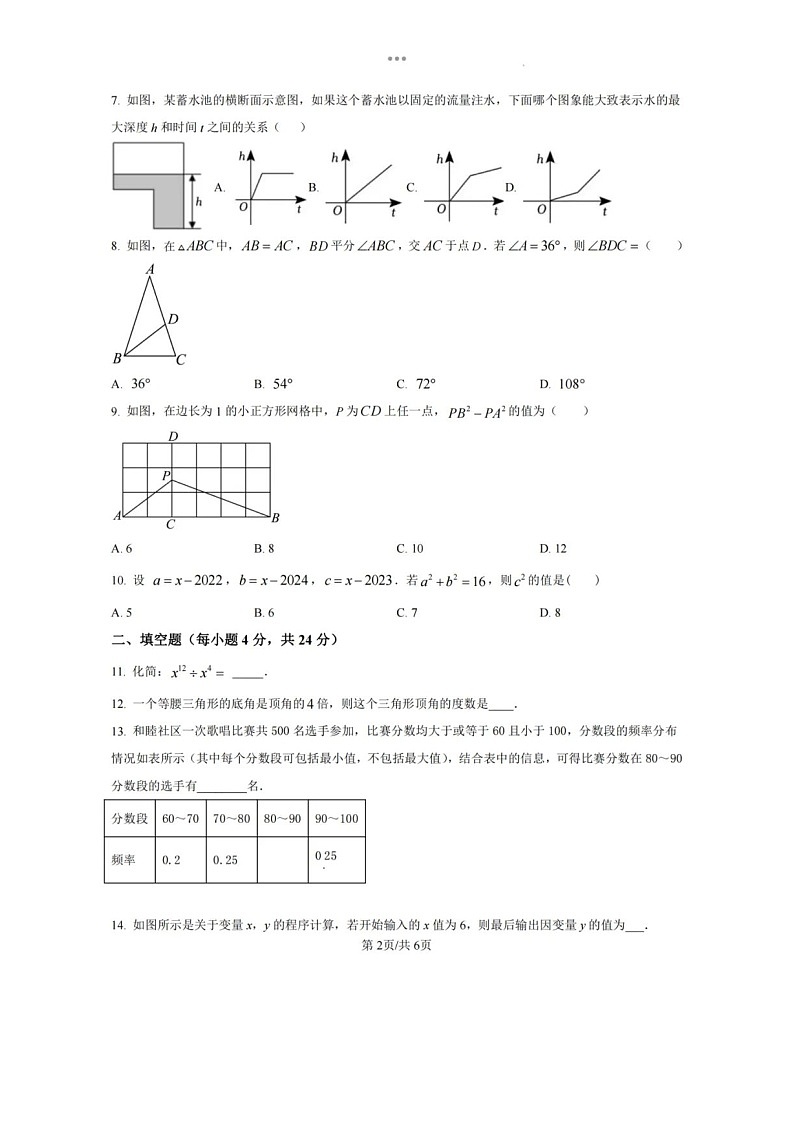 2023.7济南市济阳县七年级下数学期末试卷（无答案）第2页